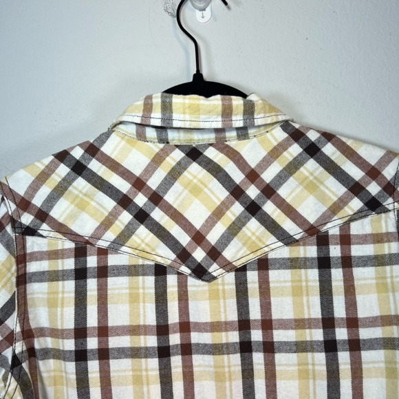 Cody James Boys Plaid Flannel Pearl Snap Shirt Beige Brown Western Pockets Large - Picture 13 of 15